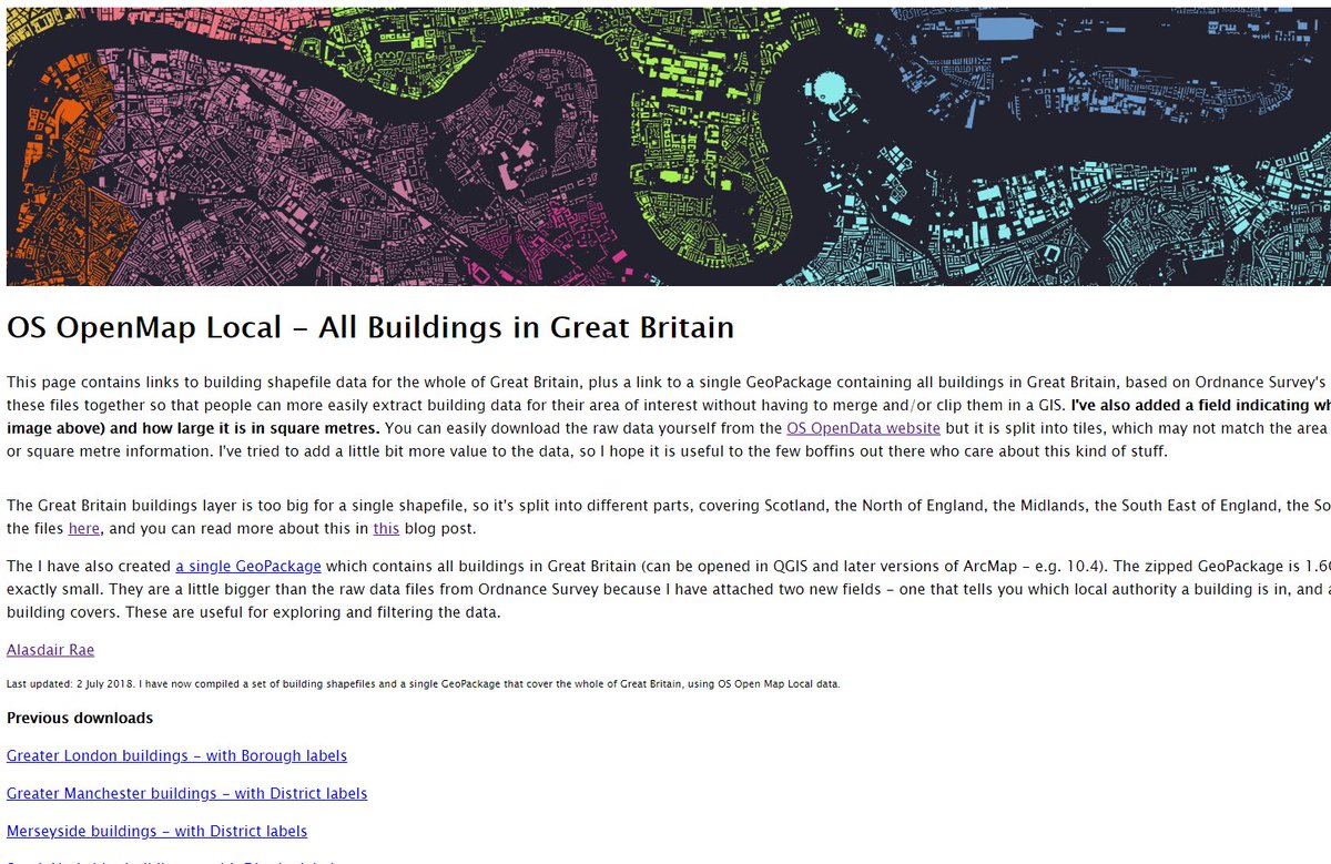 I've updated my 'All buildings in Great Britain' geodata page to include the whole lot in a single GeoPackage, plus everything as shapefiles as well, should you be into that kind of thing: ajrae.staff.shef.ac.uk/buildings/ thanks to <a href="/rjhale/">@rjhale1971@fosstodon.org</a> <a href="/fitnr/">Neil</a> <a href="/marinemaps/">marinemaps</a> <a href="/tjukanov/">Topi Tjukanov</a> for tips/reminders