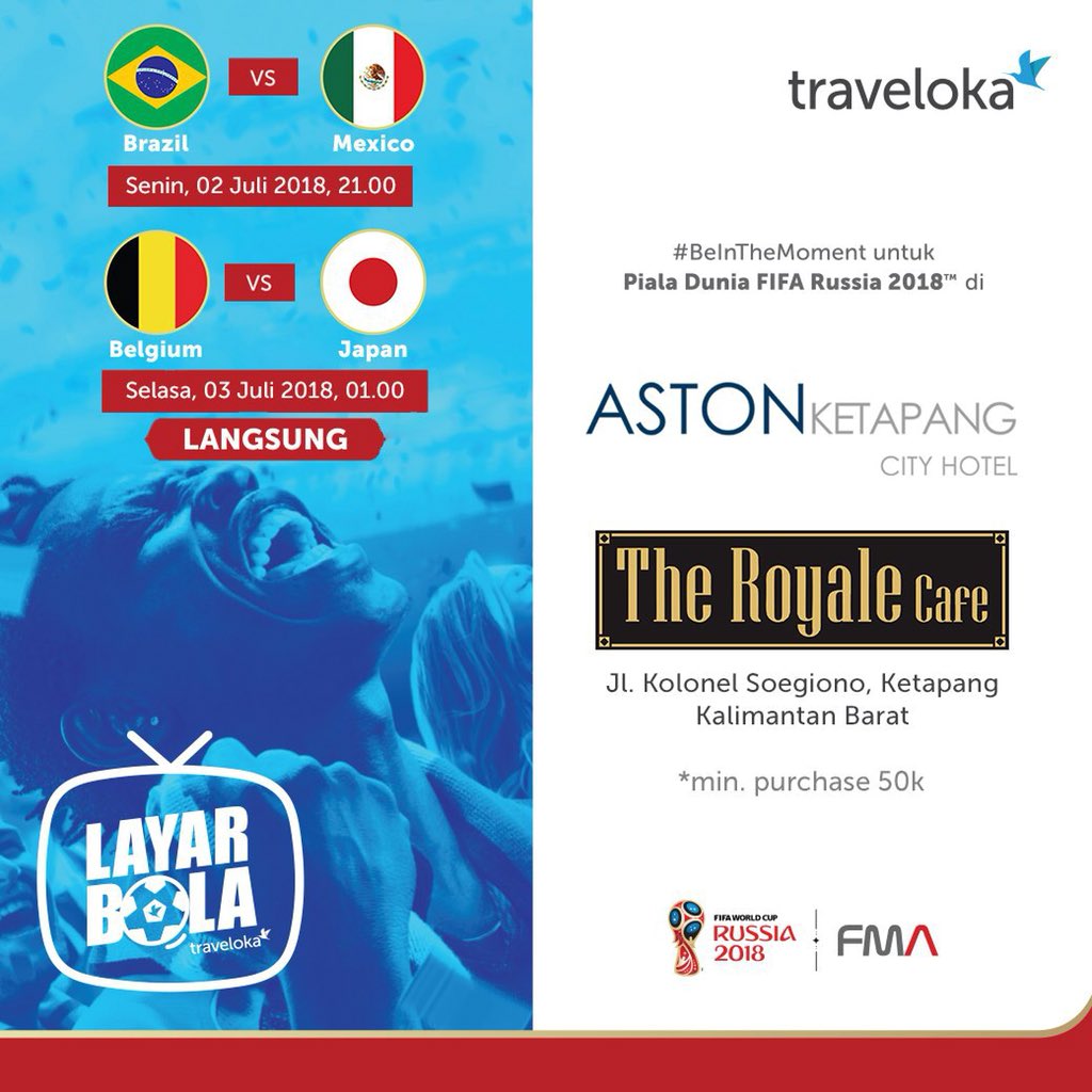 Dukung terus Tim jagoanmu di piala dunia 2018. Mari bergabung di Layar Bola Traveloka @theroyalecafe dan tulis di coment siapa pemenang prediksimu di laga kali ini
------
#layarbolatraveloka #astonketapang #astonketapangcityhotel #pialadunia2018 #ketapanginformasi #ketapang