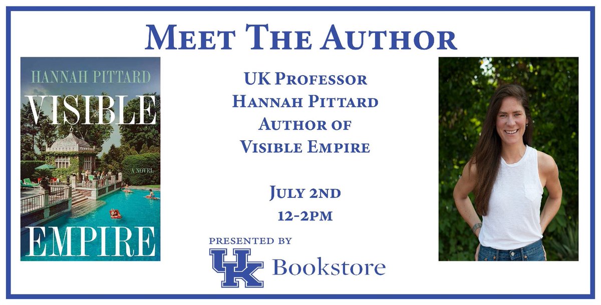 #BBN join us today from 12pm-2pm <a href="/UKYbookstore/">UK Bookstore</a>. Meet author <a href="/hannahpittard/">Hannah Pittard</a> and pick up your very own signed copy of her latest novel "Visible Empire" #seeblue #uk2022