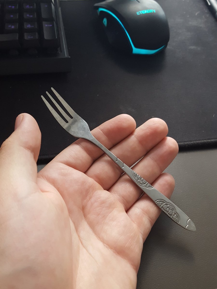 BoisterousNatur's tweet image. While making breakfast this morning I found this tiny fork in my silverware drawer. I don't know how I aquired this fork but I love it. #Tinyfork!!!