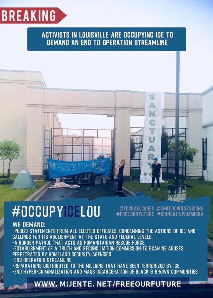 BREAKING: Activists in Louisville are occupying ICE to demand an end to Operation Streamline. #OccupyICELOU #fuckallcages #ShutDownSessions #FreeOurFuture #ChingalaPolimigra