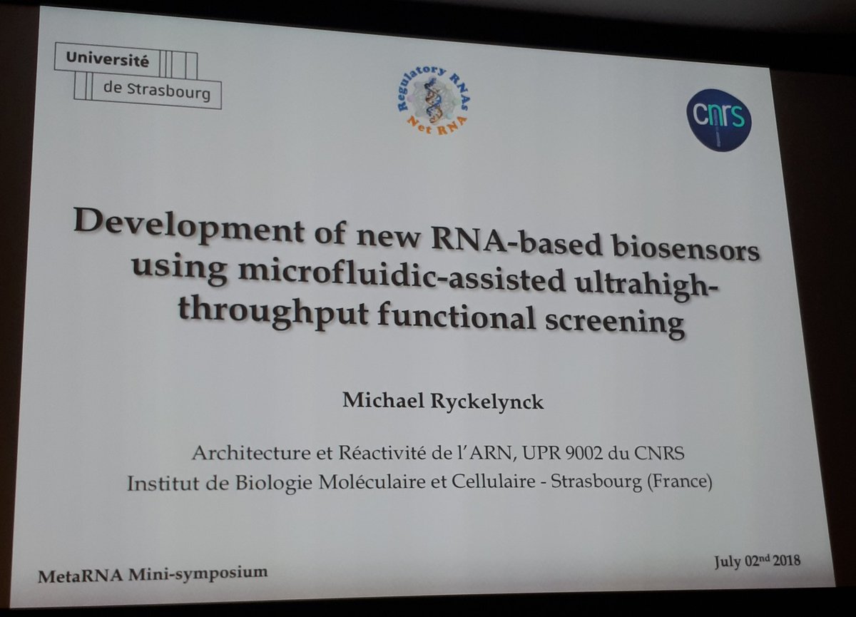 Meta_RNA's tweet photo. The next talk in our #MetaRNA symposium is by Dr Michael Ryckelynck, from @unistra , about the development of new RNA-based biosensors https://t.co/3xjW5lqeKW