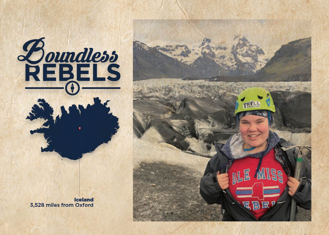 OleMiss's tweet photo. Before Kendall Cos starts her freshman year at #OleMiss this fall, she is sending out a #HottyToddy from Iceland!! #BoundlessRebels https://t.co/Qbz04hAmuv