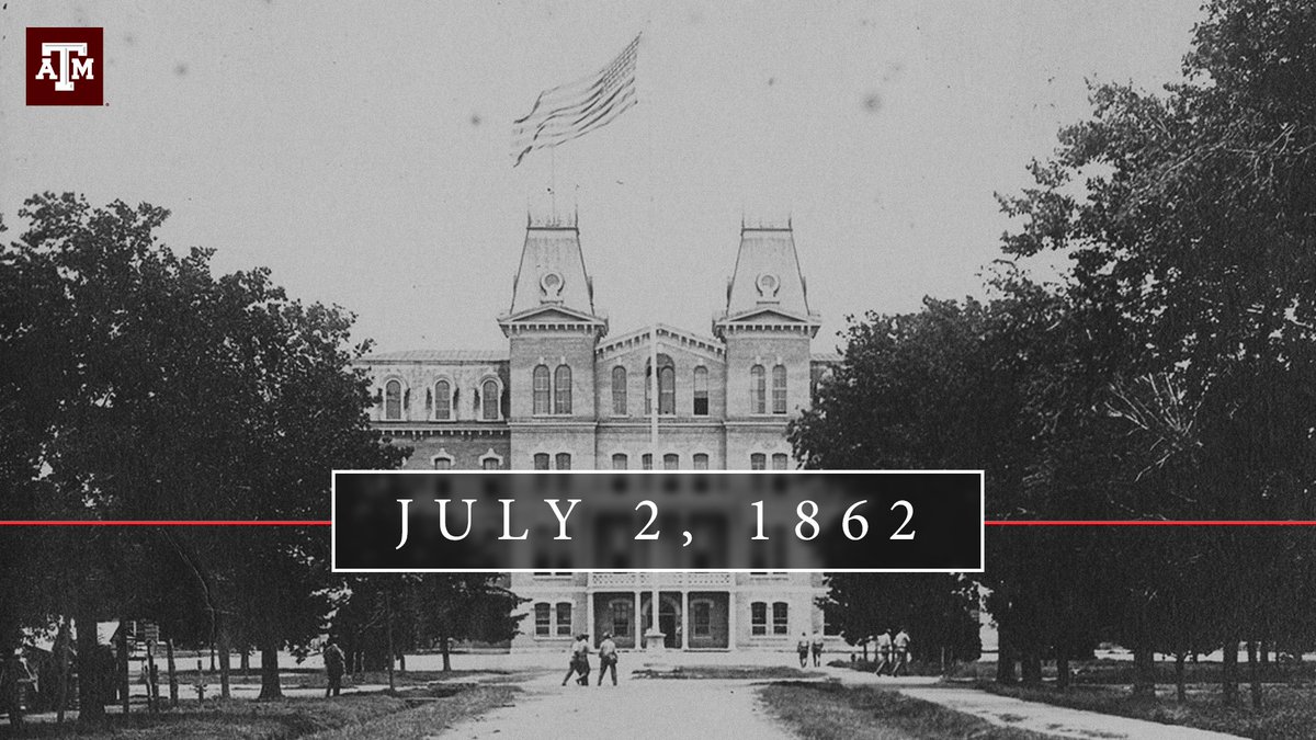 black and white photo of Texas A&M's first building, Old Main, with the date July 2, 1862
