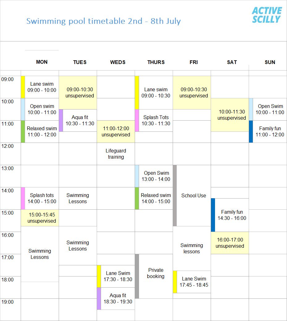 Here's the pool timetable for this week - there are some slight changes to unsupervised swimming sessions due to our lack of landline phones (and internet). Please note it is CASH PAYMENTS ONLY at the pool until the phones are fixed.