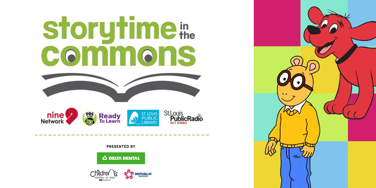 NinePBS's tweet photo. Join Nine, @STLpubLibrary & @stlpublicradio for "Storytime in the Commons: Respect Others" with Arthur & Clifford the Big Red Dog! This Saturday, July 7 in the #PMCSTL. Free, but registration required: https://t.co/mBFqNztXmE https://t.co/4GZculbYMF