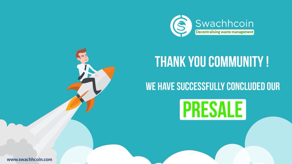 Swachhcoin #PreSale has ended successfully. A big #thanks to the #Community from the entire team, we’re grateful for all the support that has been received from visitors, bloggers and YouTubers, organisers &amp; supporters at each stage.
#ThankYou🙌🏻
Stay tuned for more updates🙏🏻