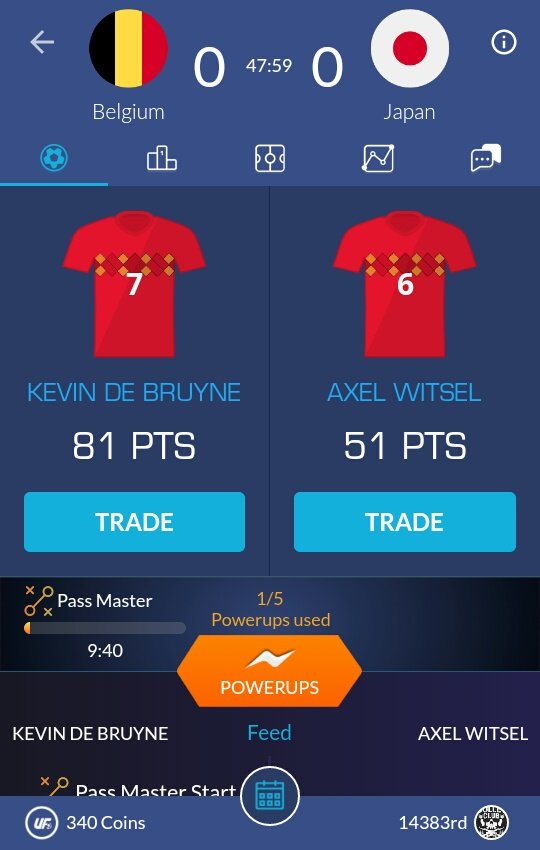 Just used my Pass Master on Kevin De Bruyne on @ultimatefanlive for #BEL vs #Japan