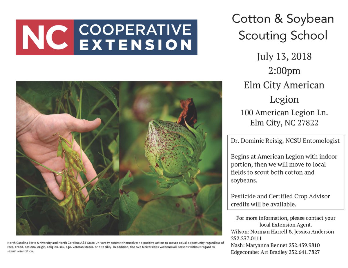 Consider attending a cotton/soybean scouting school this summer. Identification is the first and most important step in pest management bit.ly/2NkomTc  @NCSUsoybeans <a href="/ncsoybeans/">NC Soybean Producers Association</a> <a href="/NCcotton/">Keith Edmisten</a> <a href="/Cotton_Guy/">Guy Collins</a> <a href="/NCWeedWrangler/">Charlie Cahoon</a> (thanks <a href="/JkEvans7/">Jonathan Evans🌱🐺</a>)