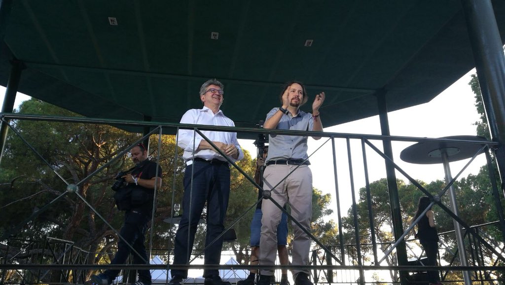 JLMelenchon's tweet photo. Retrouvez la vidéo du discours commun avec @Pablo_Iglesias_ ce lundi à #Madrid.

La vídeo del mitin con @Pablo_Iglesias_ hoy en Madrid.

➡️ https://t.co/kFeEt42Xlz https://t.co/pl7mtvL8Fe