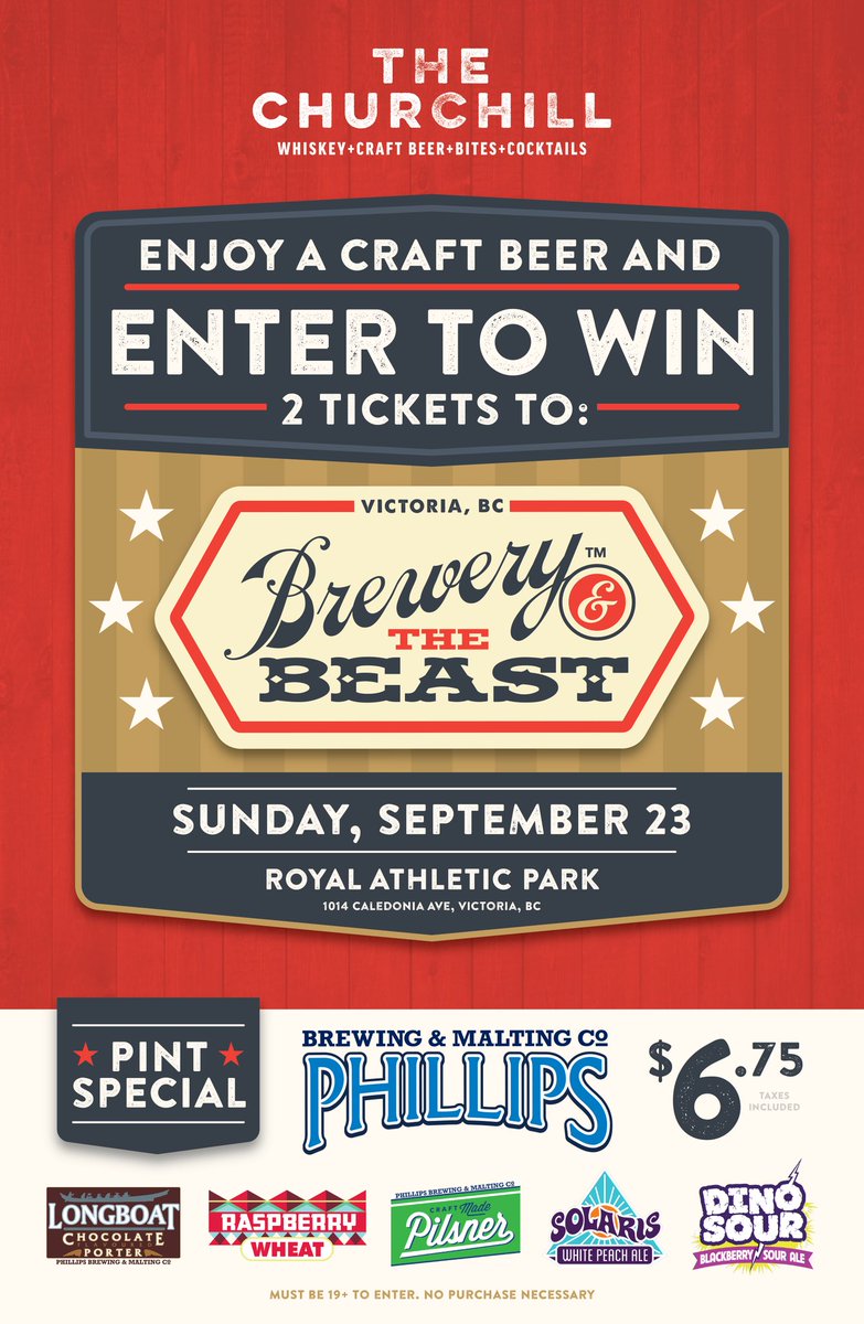 All July @phillipsbeer will be on for $6.75/pint (tax in) Get entered  in to win two tickets to @brewerythebeast and get your eat on! 
#yyjevents #yyjcocktailbar #yyjbeer #phillipsbeer #breweryandthebeast #yyjbeer #beerspecials #summer2018