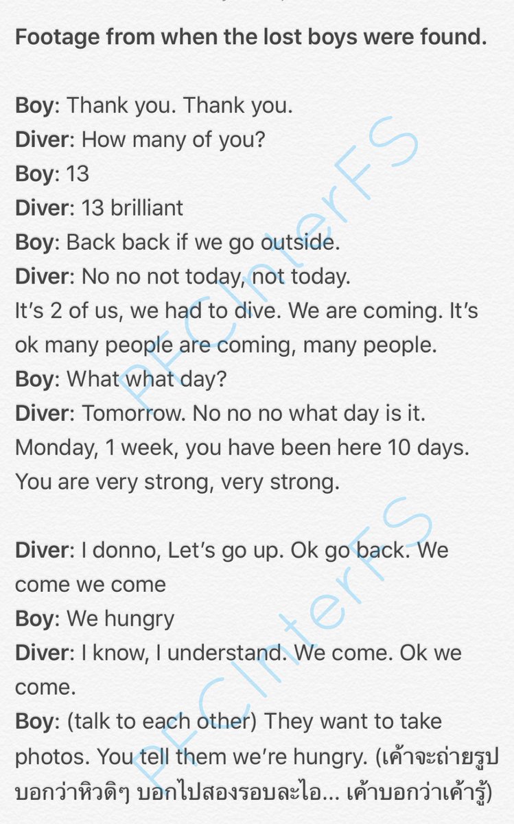 PFCinterFS's tweet photo. Part of the dialogues between the British rescue divers and the lost boys in #ThamLuang cave #ถ้ำหลวง #13ชีวิตต้องรอด https://t.co/DJR7qYWqxy