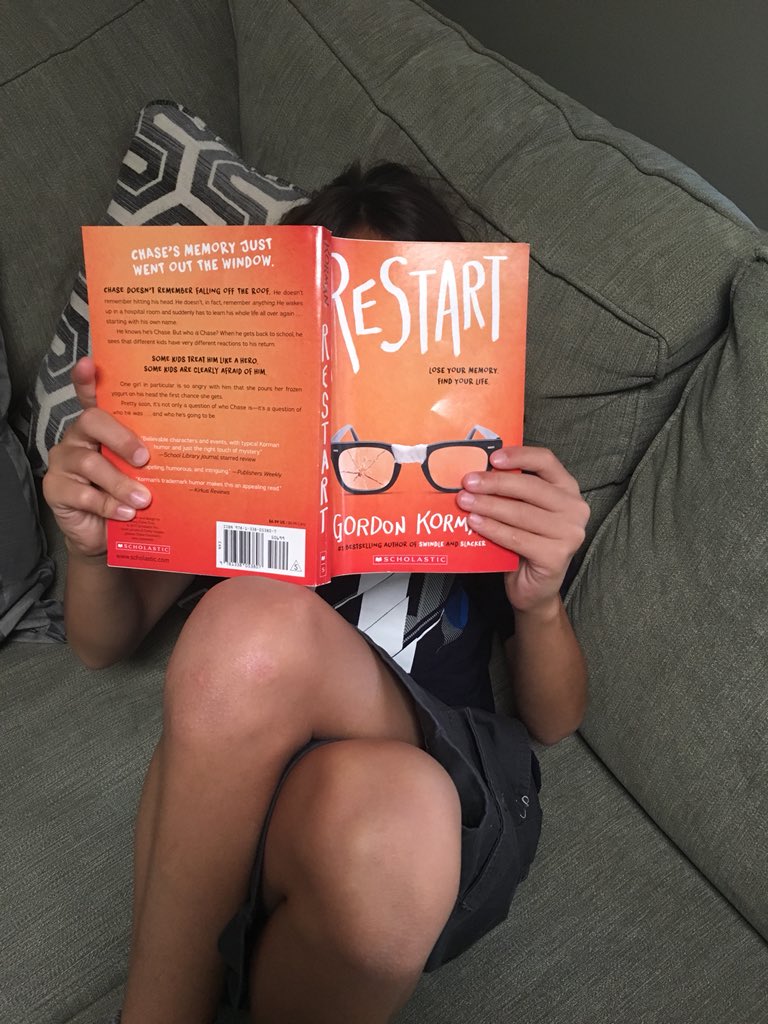 Staying cool on this summer day with a great book! Enjoying “Restart” with my nephew! #familybooktalk #OneBookOneOceanside18 @DrZiro @osdgoread @weld0505 @DianeProvvido