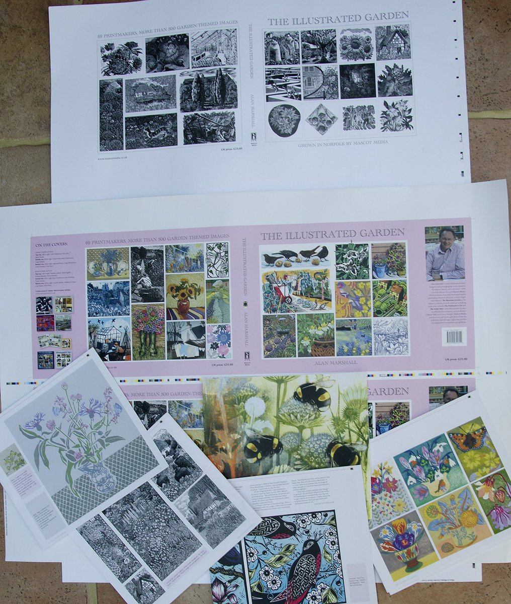 MascotMediaLtd's tweet photo. The Illustrated Garden, our latest multi-artist printmaking book, is awaiting binding at @Swallowtailprin. On sale from 16 July at £25, with 520 images from 69 artists - all garden-, plant- or garden wildlife-themed. #gardens #printmaking Made in #Norfolk https://t.co/84itzL3r6p