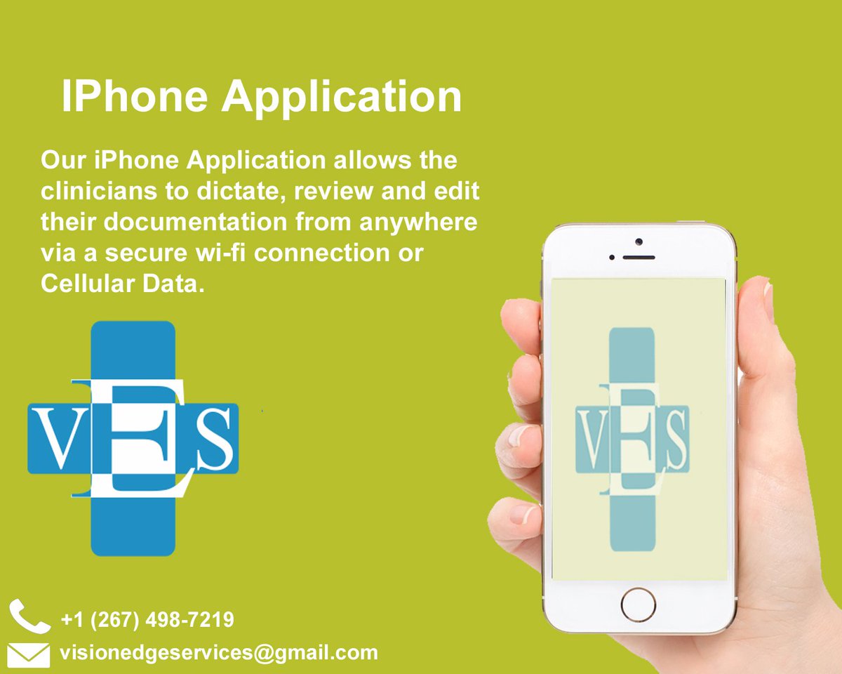 Vision_Edge's tweet image. Our #IPhone_Application allows the #clinicians to dictate, review and edit their documentation from anywhere via a secure wi-fi connection or Cellular Data.
Go to our website for details:
goo.gl/YiHHWM