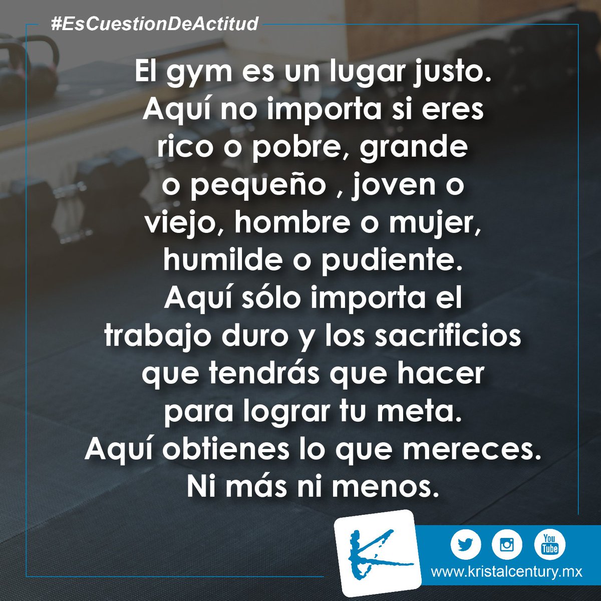KristalGym's tweet photo. ¡Es cuestión de actitud! 💪
Buen lunes estimados socios.
#BuenLunes #VamosMexico #KristalCenturyGym #EscuestiondeActitud https://t.co/5Hczt0gk8f