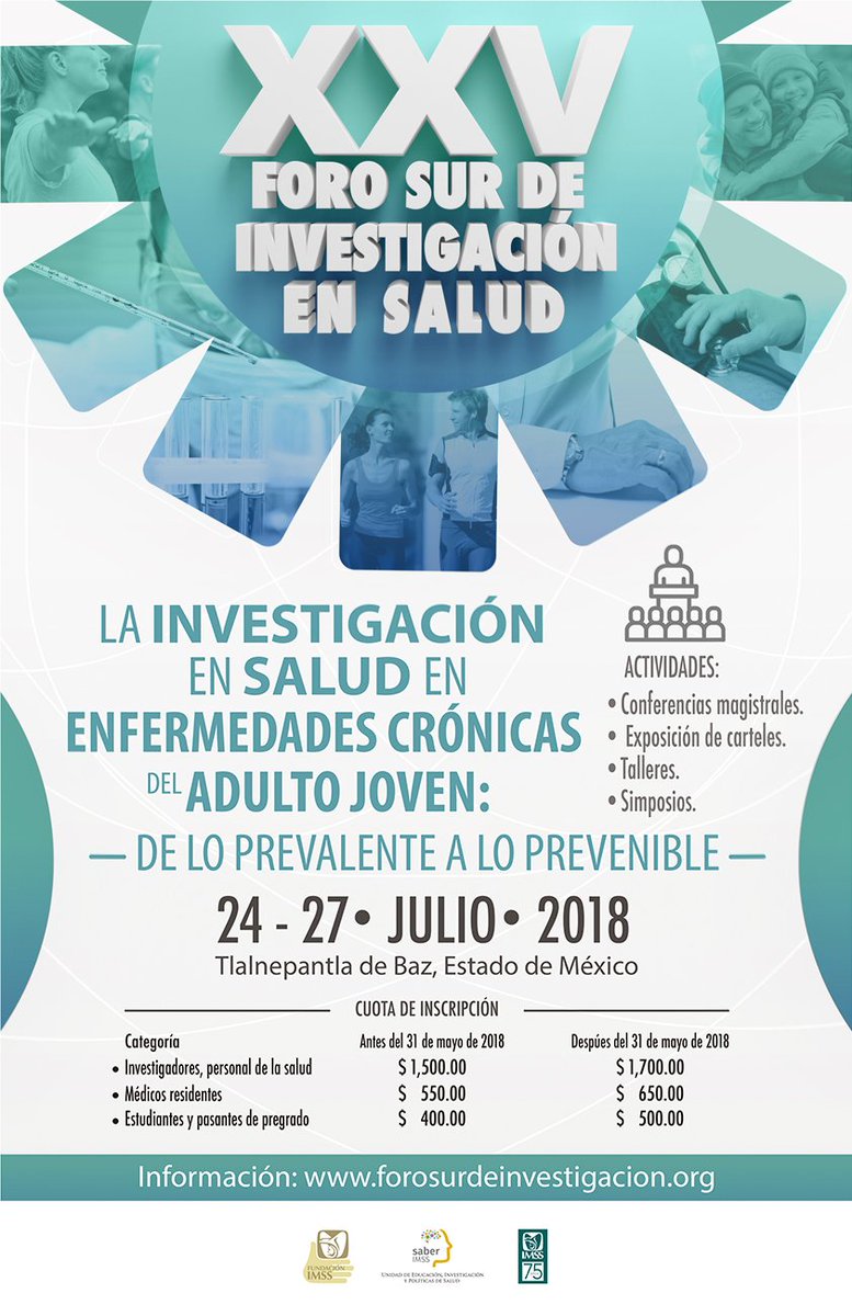 Saber_IMSS's tweet photo. No puedes perderte el XXV #ForoSurIMSS de Investigación en salud. Te recordamos la fecha: del 24 al 27 de julio de este año. ¡Asiste! https://t.co/kXR5RRjstt