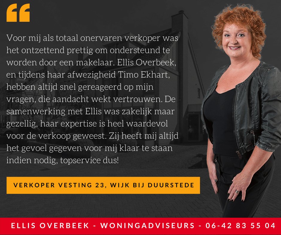 Zo trots als een ... ! 4x een tien als cijfer is altijd leuk, maar deze woorden zijn ons veel en veel meer waard!

Wil jij hetzelfde ervaren als Patricia bij de verkoop van Vesting 23 in Wijk bij Duurstede? Neem dan gewoon even contact met ons op!