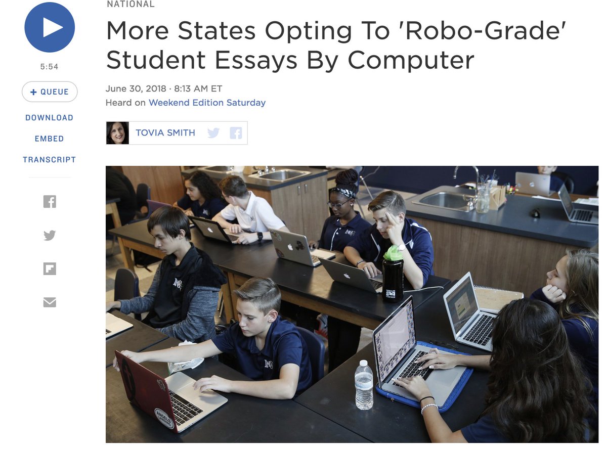 EduQuinn's tweet image. The annual @NPR  #robograding article is out. Going @JennBinis style &amp;amp; presenting #pairedtexts. You see this @TracyNovick? npr.org/2012/06/07/154… + npr.org/2018/06/30/624…