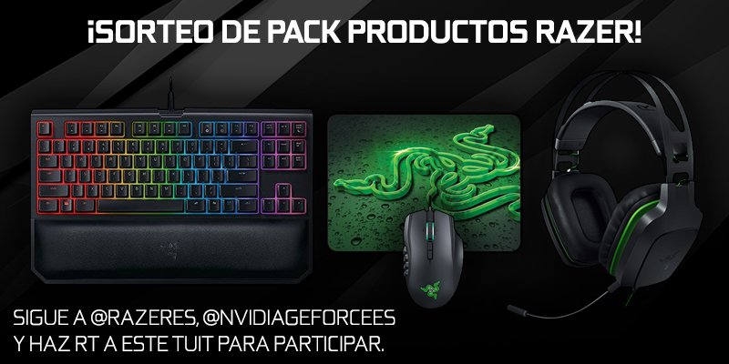 NVIDIAGeForceES's tweet photo. 💚🐍¡Sorteo con Razer!💚🐍 Sigue a @RazerES, síguenos a nosotros y haz RT a este tuit para entrar en el sorteo de este pack. Tenéis hasta el 6 de julio para participar. ¡Suerte a todos! https://t.co/ZgzzY6LQWa