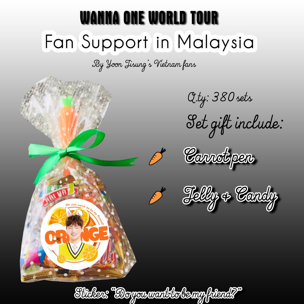 memeking_yjs's tweet photo. [Pls Retweet]
Hi! We are the UNION of #윤지성's fans in Vietnam.
We'll come to K.L to meet Jisung in World Tour in 07/21, and do something that will make Jisung and fans happy. 
The first is freebie set gift. We hope all of you like it. Tks
#WannaOneWorldTourinKL 
#WannaOneinKL https://t.co/wJjAYKpPyI