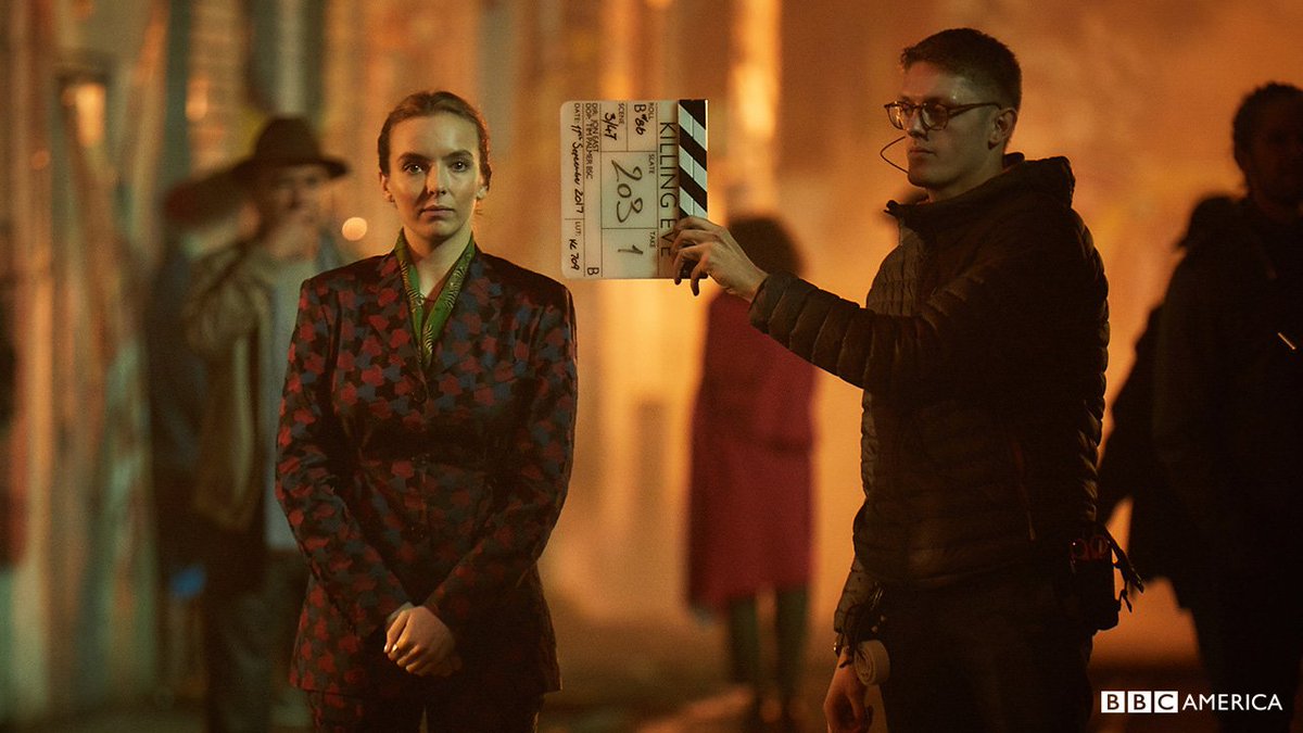 KillingEve's tweet photo. Some Villanelle power suit #BTS action. #KillingEve https://t.co/2eaOUPHiEz