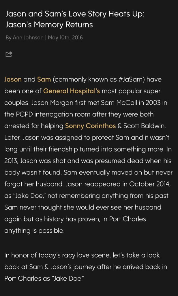 JaSamHive's tweet photo. This was JaSam FIRST tribute in 2016! 

#DreamGG Asking for a Tribute like GH didn’t give them one 🤣🤣🤣🤣🤣🤣🤣🤣🤣🤣

They gave ya a “Collection”.... as “JaSam”

Take it or leave it cuz ya will NEVER get a collection of Sam and Drew ☺️

Enjoy! #Gh #JaSam15 #GH55 #JaSam https://t.co/9fb415kwsD