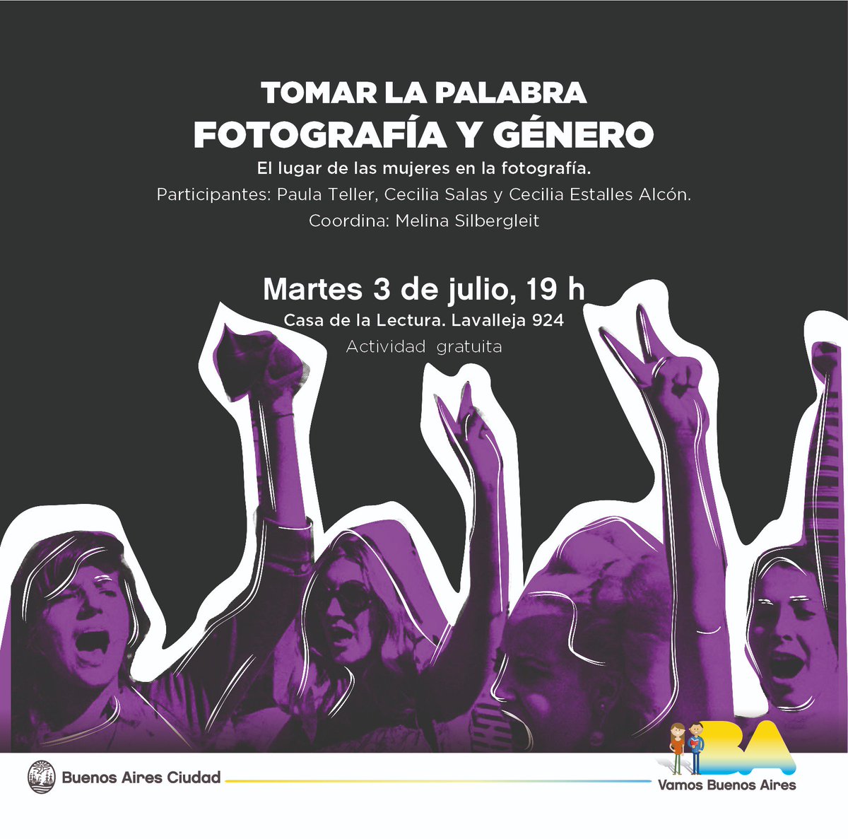 #Tomarlapalabra #FotografíayGénero Mañana continúa TOMAR LA PALABRA, ciclo coordinado por @melisilber. A las 19h conversan Ceci Salas, Cecilia Estalles Alcón y Paula Teller sobre el lugar de las mujeres en la fotografía.