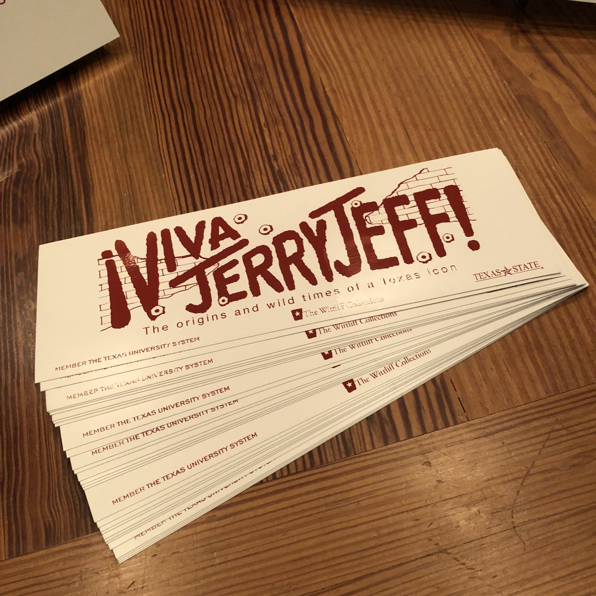 TheWittliff's tweet photo. It's the final week for our ¡Viva Jerry Jeff! exhibition and your last chance to pick up a bumper sticker - while they last! #vivajerryjeff #thewittliff #txstate https://t.co/AWhWFeXZkC