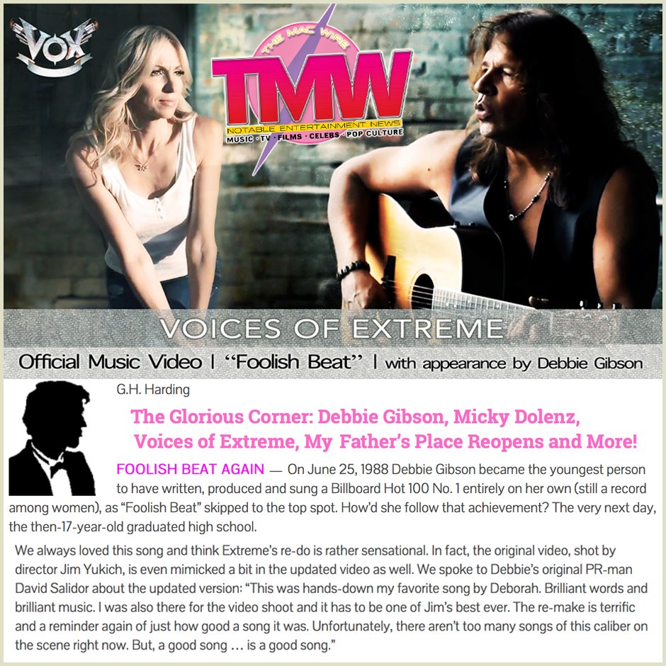 VoicesOfExtreme's tweet photo. Thank you G.H. Harding and @TheMacWire for the article and kind words for Voices Of Extreme's new re-make of Debbie Gibson smash hit "Foolish Beat" with special appearance by Debbie Gibson. Full Article Here: https://t.co/FUQaEiK9aU https://t.co/n6tix6PwYI