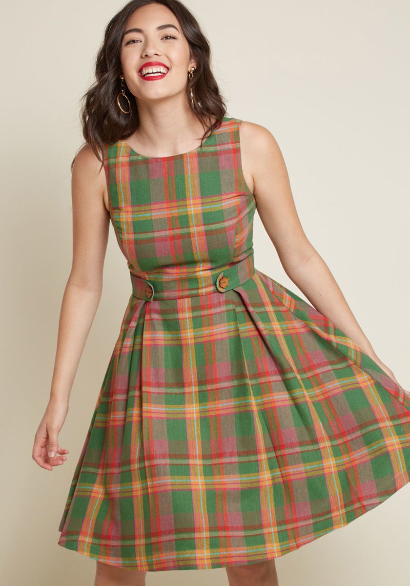 mod_and's tweet image. Something Sixties Cotton-Linen Dress in Rainbow Plaid #retro #vintagestyle #plaid #dress princess-seamed bodice, accent-pleated skirt, and waist-cinching side panels modandretro.com/something-sixt…