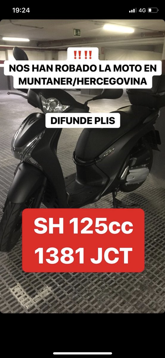 bcngourmet_'s tweet photo. Moto ROBADA en #Barcelona calle #muntaner SH125 Negra Matrícula 1381JCT si tenéis info escribir a: @bochiluli AYUDA A DIFUNDIR - RT https://t.co/RGB7ZhrTu1
