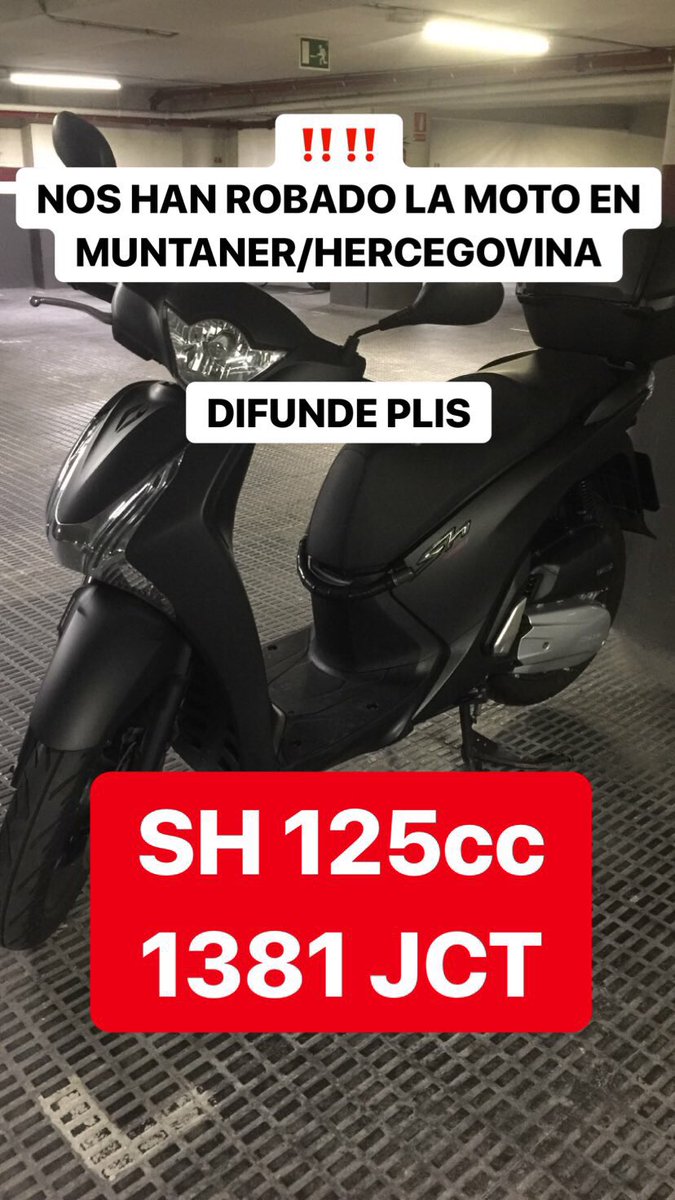 bochiluli's tweet photo. Moto ROBADA en #Barcelona calle #muntaner SH125 Negra Matrícula 1381JCT si tenéis info escríbeme @bochiluli AYUDA A DIFUNDIR - RT https://t.co/6lc4sYReGM