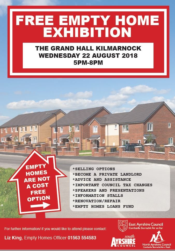 EastAyrshire's tweet image. FREE event - Help and advice for empty home owners to bring their properties back to life.  For further information contact Liz King, Empty Homes officer on 01563 554583 or Elizabeth.king@east-ayrshire.gov.uk