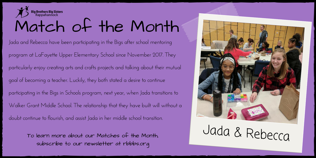 bbbsfred's tweet photo. Congrats to our July #MatchOfTheMonth, Jada &amp; Rebecca! 
These two are thriving as matches in our Bigs in Schools program and we can't wait to see the arts and crafts they create next year. https://t.co/vlml98GOp5