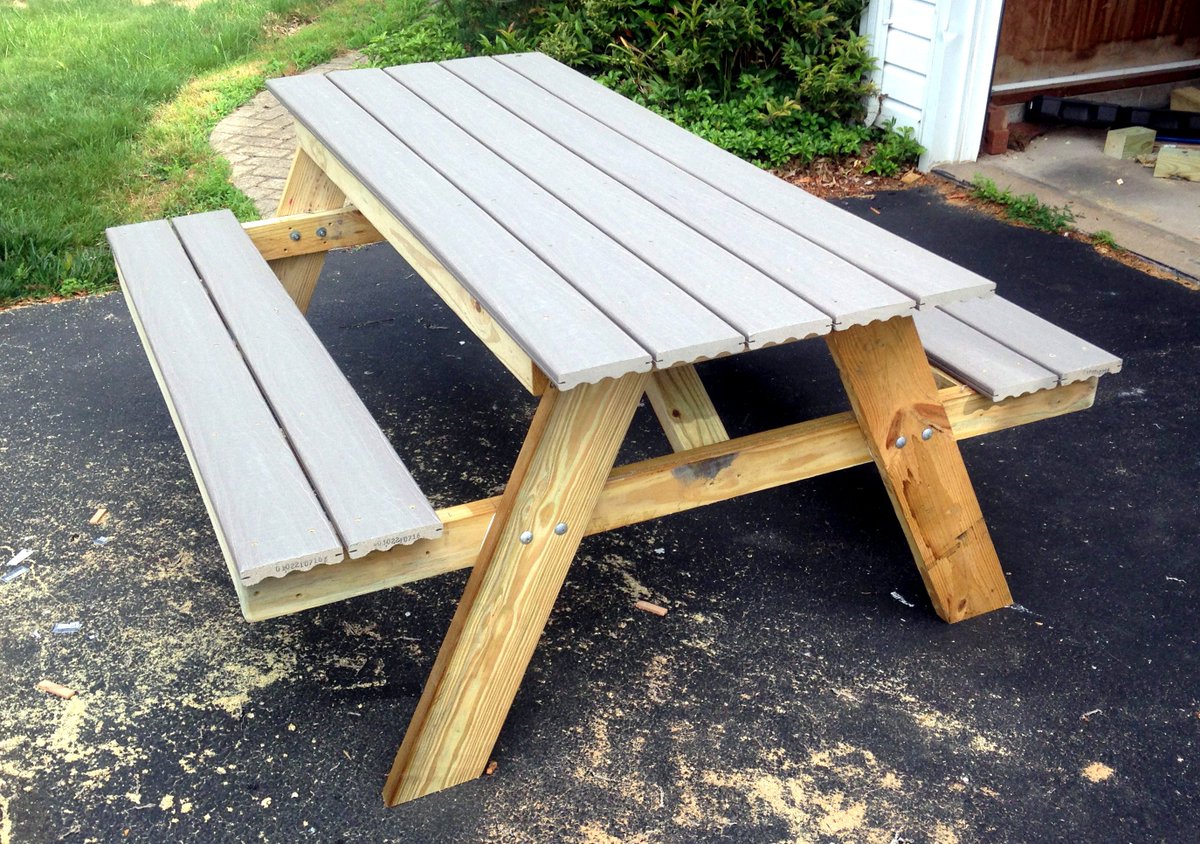 Learn how to build this DIY picnic table in just ONE day - and see what awesome material we made the top out of bit.ly/2IMt6gz #diy #picnic