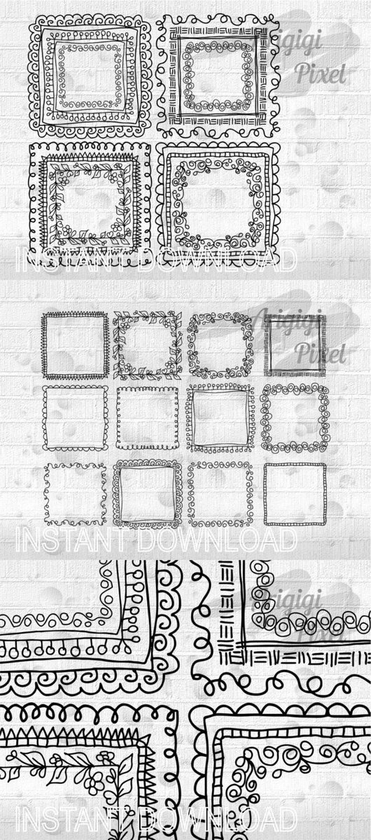 #doodle square #frames clip art set, hand drawn #digital graphic, hand drawn #clipart , scrapbooking , PNG download etsy.me/2lN80Wv #supplies #black #kidscrafts #handdrawnclipart #scrapbooking #pngdownload #handdrawnframe #digitalgraphic