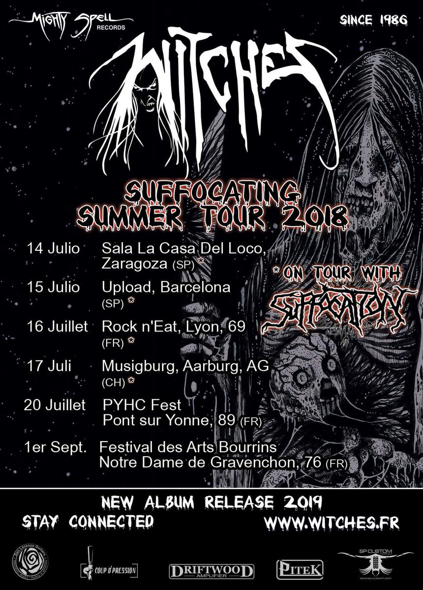 WitchesMetal's tweet photo. on 14th july, our Suffocating Summer Tour 2018 begins !
Starting in #Spain, #France and #Switzerland, 4 dates with Mighty #Suffocation ! Then French Festivals #pyhc and #FestivalDesArtsBourrins #FDAB 2018 ! See you there !
#ThrashMetal
#DeathMetal #Live #Metal https://t.co/VRjBoxuYjR