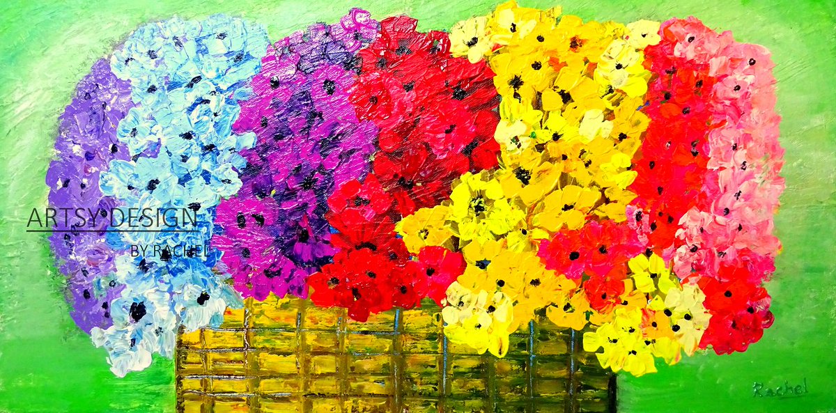 Hello friends!  Here my colorful flowers painting. Have a colorful week!!!!!
Palette knife artwork by Rachel.
Contact  : artsydsn@gmail.com