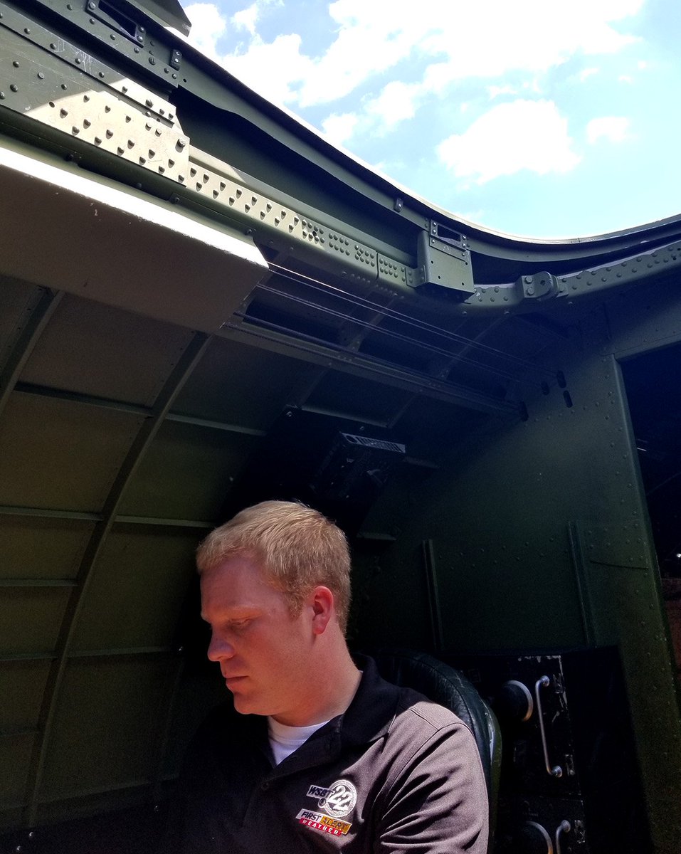 itsoneguy's tweet image. Got to share a flight with @MattRudkinWSBT on the #B17 #madrasmaiden that is visiting Elkhart. Don't worry - the top of the plane is supposed to be open like that. Talk about a sunroof! 
Public flights next Saturday and Sunday.