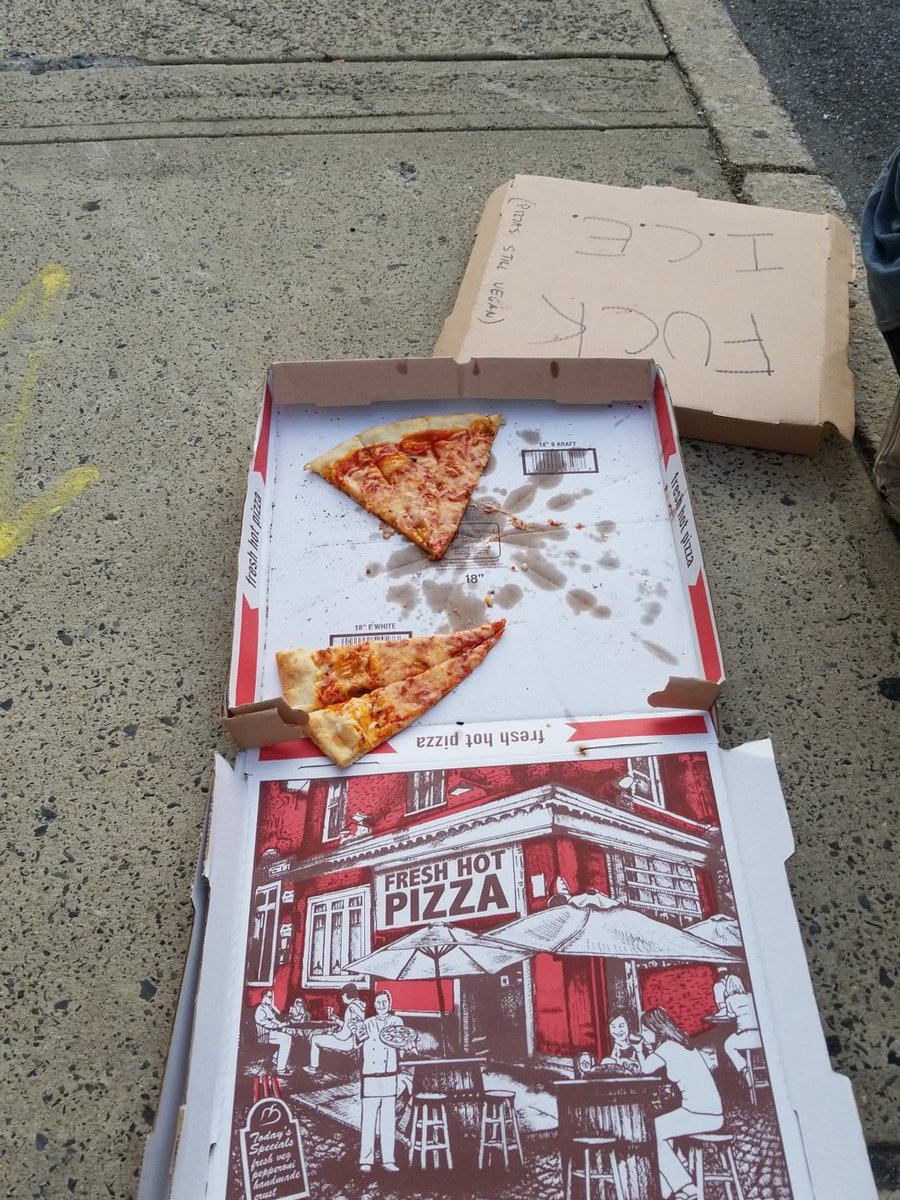 BuxMontDSA's tweet photo. #ICEoutofPhilly They are handing out pizza. Solidarity. https://t.co/ngJj85vmDF