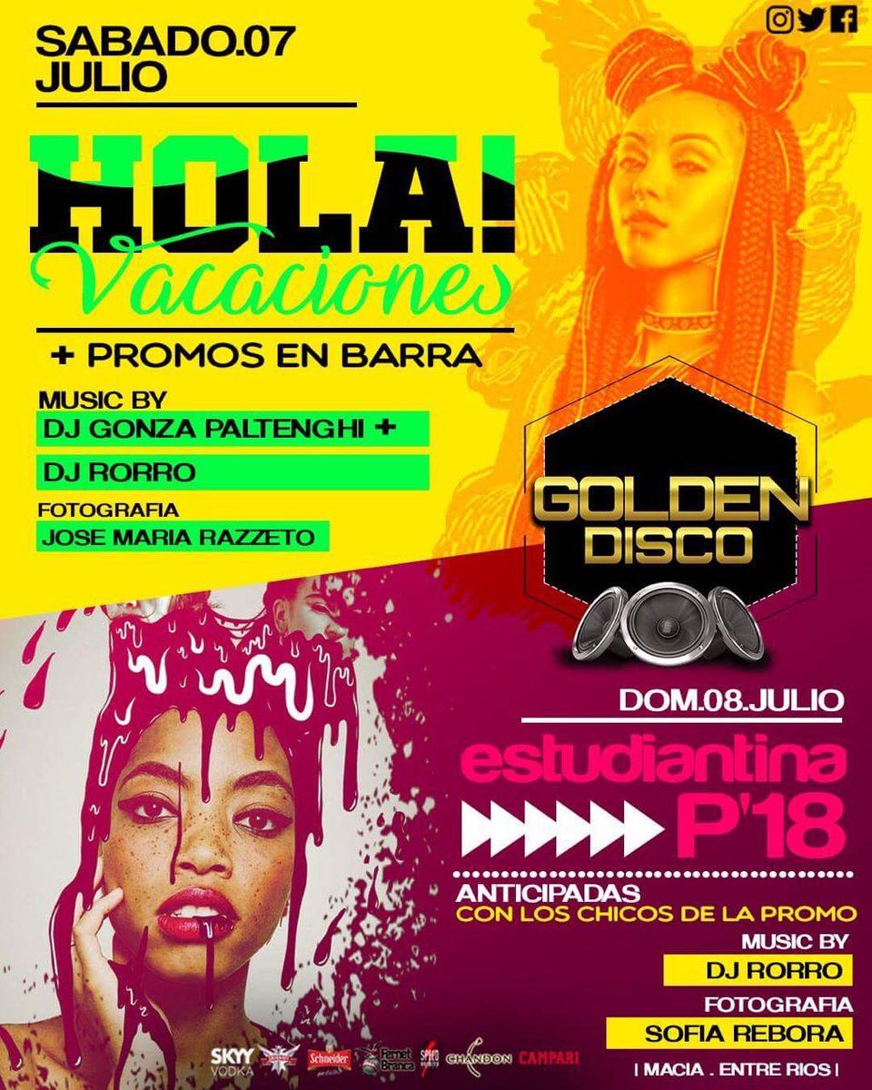 pro18macia's tweet image. Recibimos las Vacaciones y también empezamos a palpitar la SEMANA DEL ESTUDIANTE 🎉💣💥
Por eso el Domingo 8 Detonamos Golden con la PRIMERA ESTUDIANTINA 🎧🍺🎊😎. 
Anticipadas con los chicos de la promo 18. Todas las Promos #DeFiesta en un solo lugar 😏 #GoldenDisco #Promo18