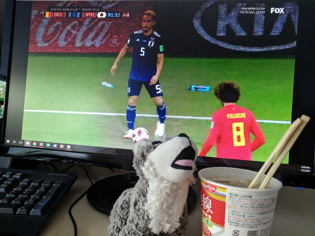 NCStateGTI's tweet photo. Only fitting that #gtiwolfie is enjoying some #ramen from #Japan while watching the #WorldCup match. #nailbiter @NCStateGlobal https://t.co/GzzckPxyaQ