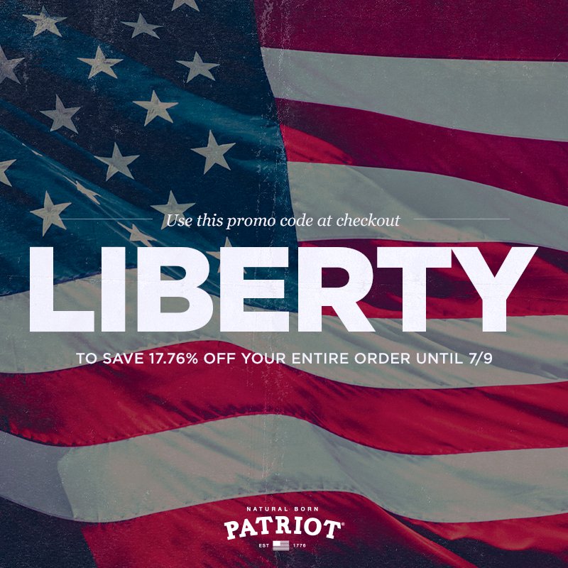 natbornpatriot's tweet photo. Use promo code "LIBERTY" to save 17.76% off your entire order now through 7/9. #IndependenceDay #USA #4thofJuly 

You can also use this link:
https://t.co/T3CauImJT0 https://t.co/K9VEkWWe9m