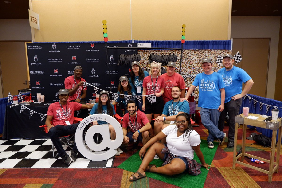 MAChristianUniv's tweet photo. We're so #MACUproud of our @MACUadmissions team! They're ready for #lifechange at #IYCindy this week! Alumni, stop by for a special gift! #MACUtakesIYC https://t.co/8r7ga8Arff