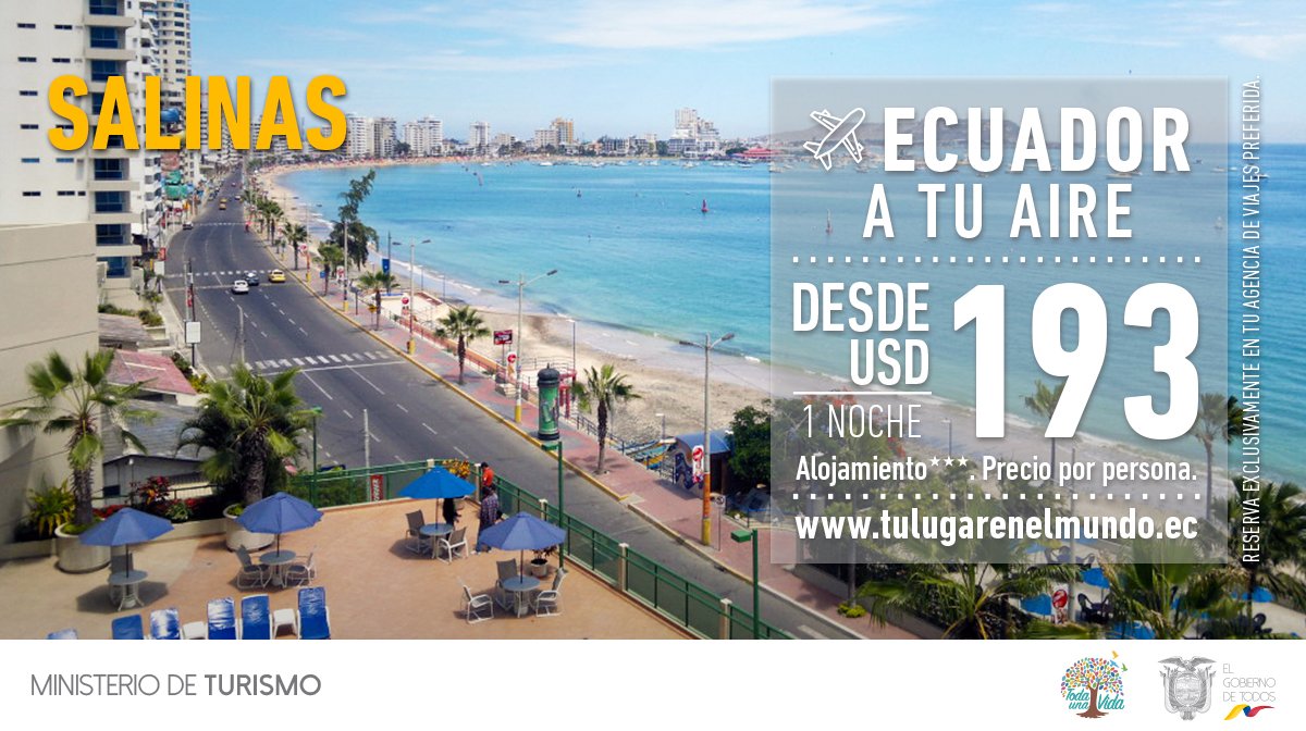 Tranquilas aguas azules 🌊, altos edificios 🏢, y diversidad de aves🐦🦜 los observarás en las playas de #Salinas. Conoce más sobre nuestros paquetes turísticos y no te pierdas de este espectacular destino.  ➡ bit.ly/2MHwwnq #GranFeriaTurística