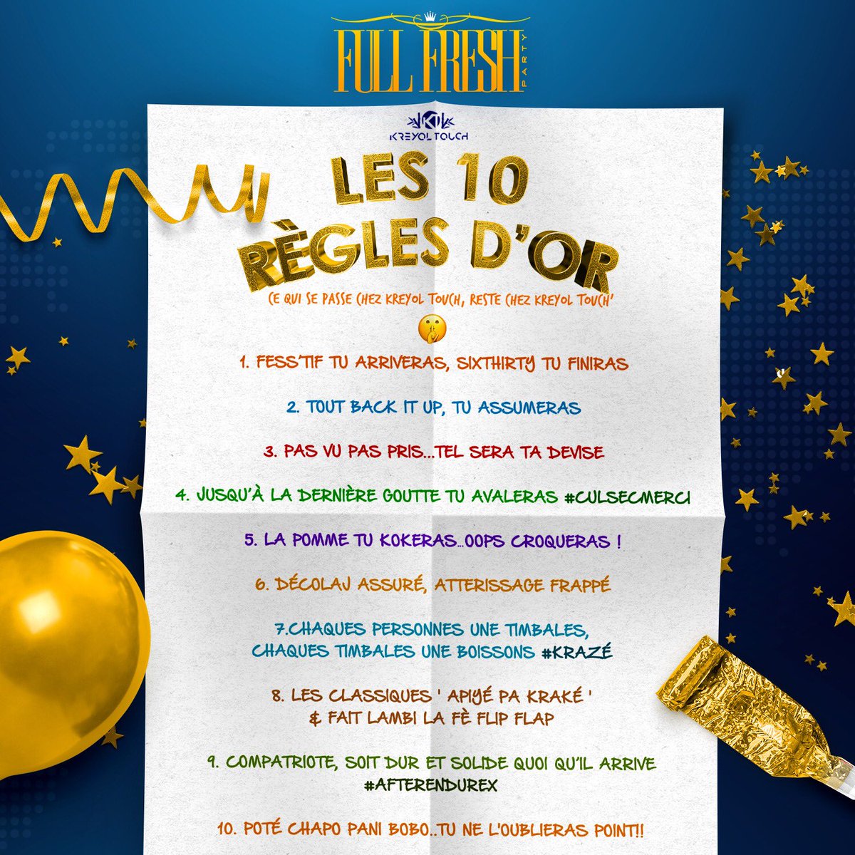 KREYOLTOUCH_'s tweet photo. Les 10 Regles d'or : Ce qui se passe à la Kreyol Touch reste à la Kreyol Touch🙊🔥🔥... 🙉L'heure du sale est arrivé!!! 🙈OPENING : SAMEDI 7 JUILLET #FULLFRESHPARTY
#FULLFRESH
BILLETTERIE & PLUS INFOS (BIZOUK) : https://t.co/b3gUAt7QaD https://t.co/HZzSvoqFgZ