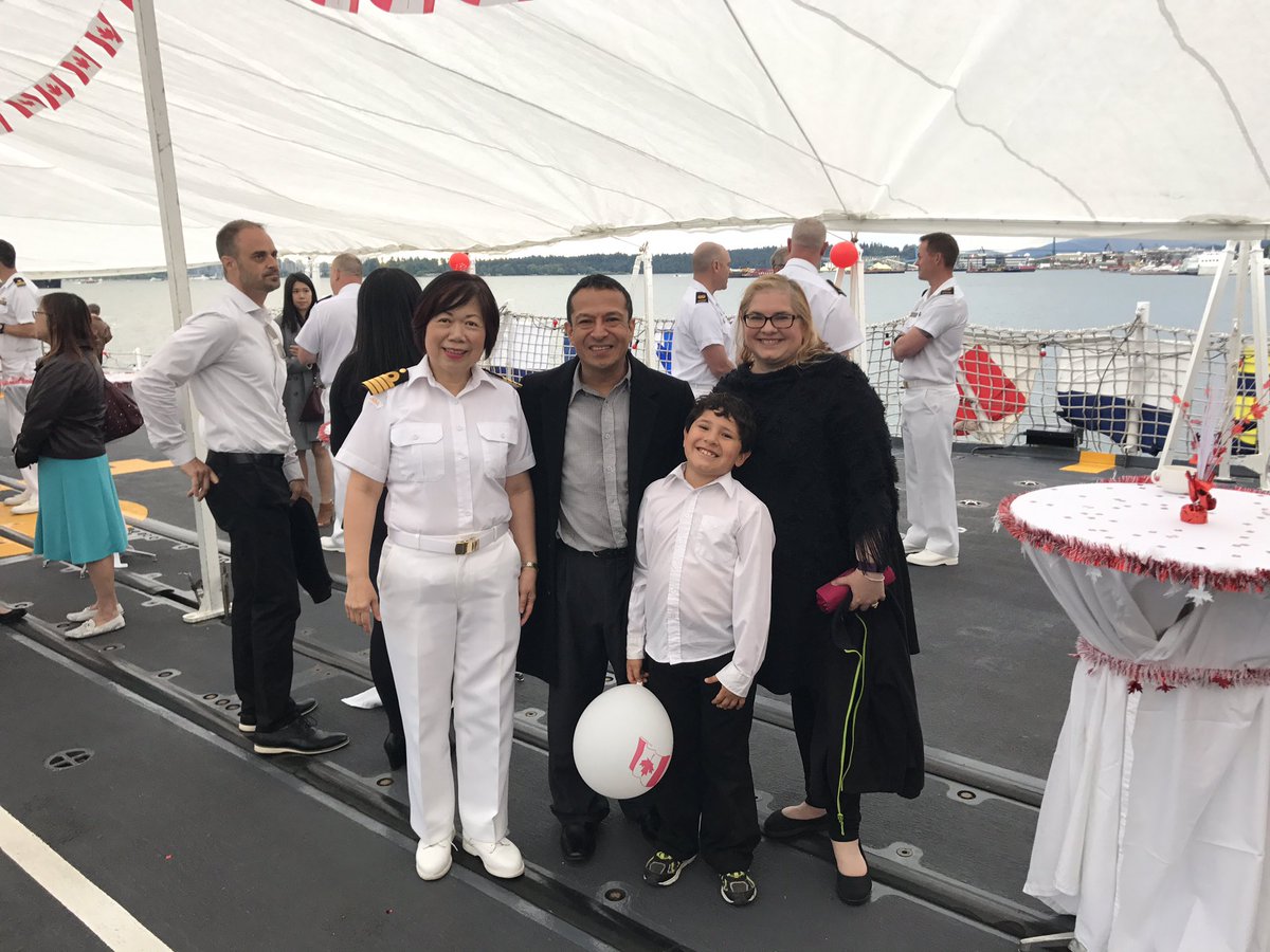 Wonderful #CanadaDay celebration on the #HMCSCalgary with @queeniechoo. Thank you for inviting us!