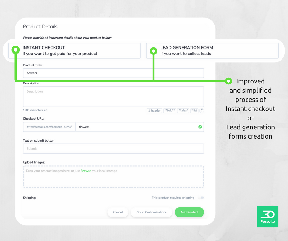 persollo's tweet photo. One more update! We simplified the process of creation of instant checkouts and lead gen forms! Now you can do it at the top of the page with product details! Go to your Persollo boutique and try it out! https://t.co/F6mFDjrVMa
#persollo #ecommerce #instantsales #smallbiz #smm https://t.co/xnnfX0mrYG