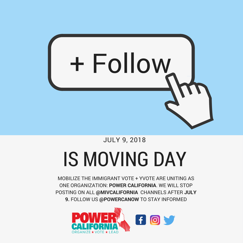 It's official! Mobilize the Immigrant Vote + YVote are uniting as one organization: Power California. Our account is moving to <a href="/PowerCANow/">Power California</a> starting July 9! Prepare to follow us  <a href="/PowerCANow/">Power California</a> to stay informed.